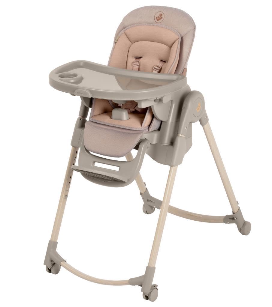 Maxi-Cosi Minla Plus, chaise haute évolutive de 0 à 14 ans (0–60 kg), avec plateau pivotant à une main, 4 roues, 9 hauteurs, 5 inclinaisons, pliable compact, Elegance Terra.