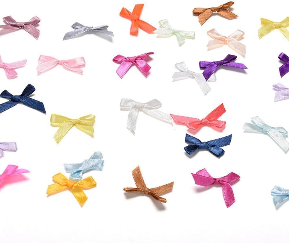 100Pcs Colorful Assorted Smallest Satin Ribbon Bows Size 10 mm, Tiny Embellishment Craft Artificial Applique Wedding Ribbons Fabric Ribbons, Mini Bows - Image 8