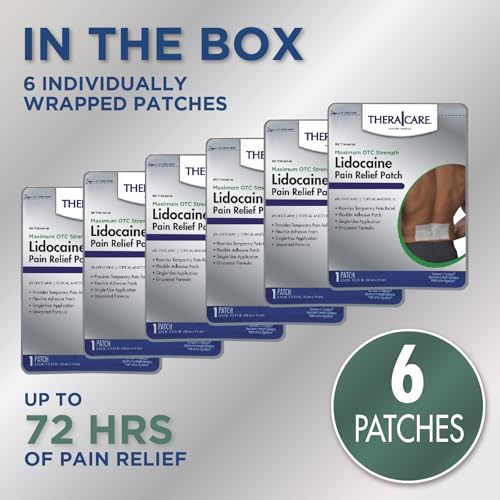 Image of Thera|Care Maximum Strength OTC Pain Relief Patch | 4% Lidocaine Patch | 3.9 inch x 5.5 inch | 6-Count Box