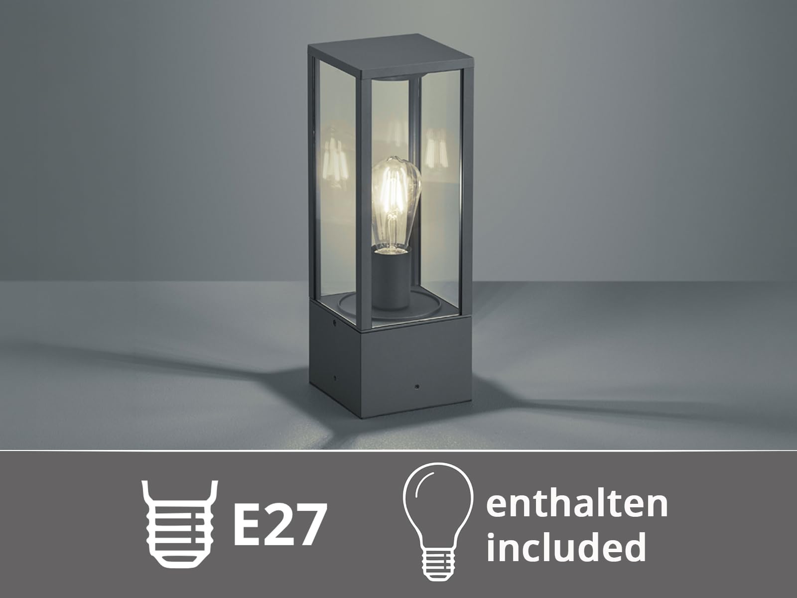 meineWunschleuchte Sockel-Leuchte Anthrazit für Terrassenbeleuchtung Außen | mit E27 LED, Höhe 40cm, moderne Pollerleuchte, Aluminium mit Glas, für Wegbeleuchtung Garten, Schutzklasse IP44