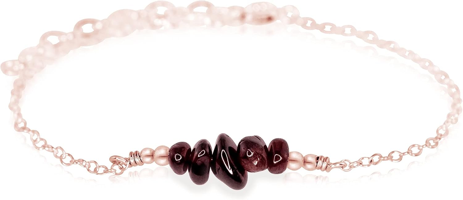 Luna Tide Garnet Chip Bead Bar Bracelet in 14k Rose Gold Fill