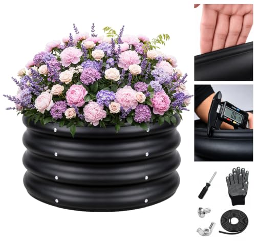 ZXZYHFTY Raised Garden Bed 0.6 mm Galvanized Steel Round Planter Box with Open Bottom Metal Raised Garden Bed for Vegetables Flowers Herbs Mailbox Planter Accent 2 x 2 x 1 FT 1 Pack Black