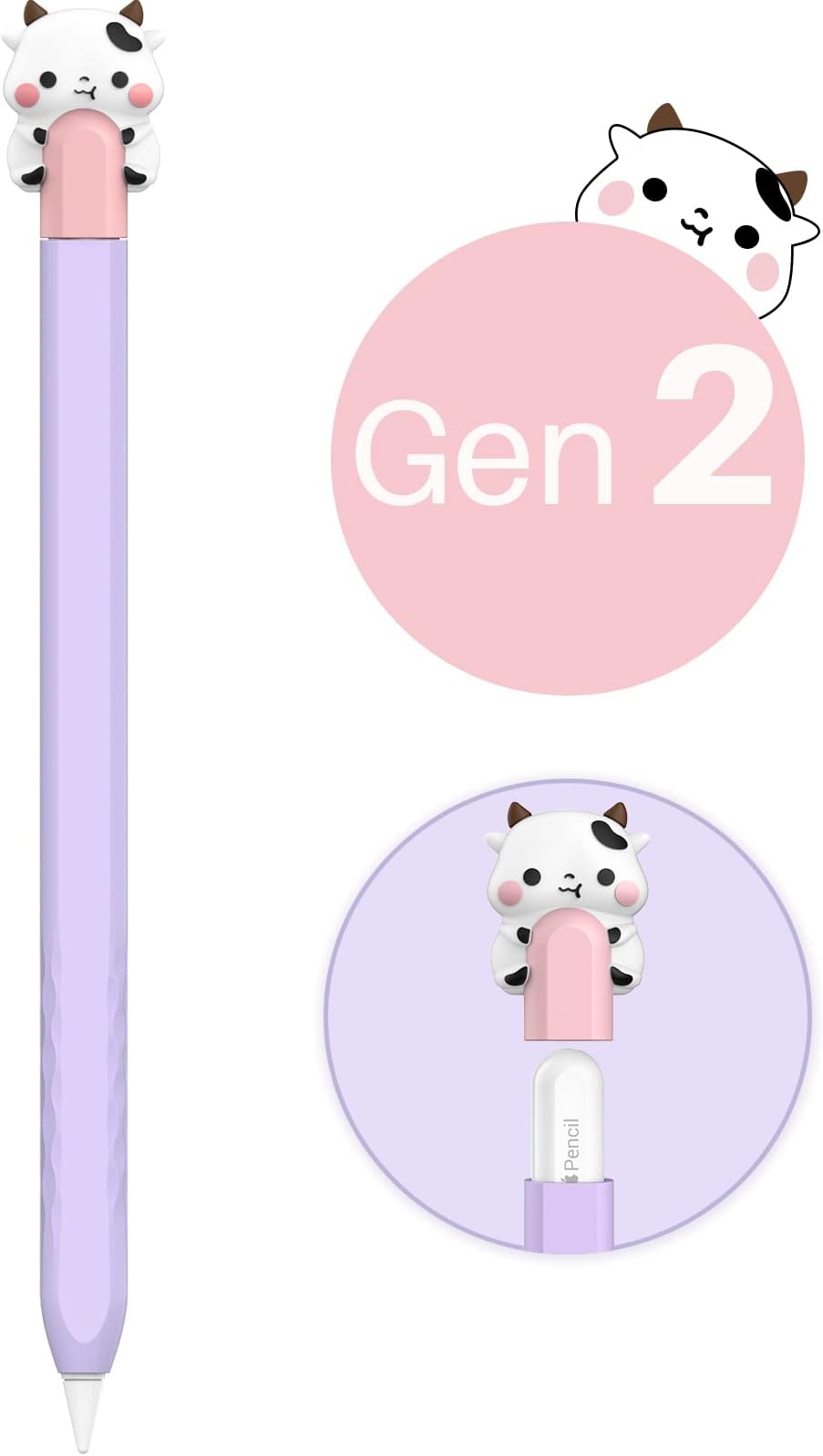 – Cute Cow Case for Apple Pencil 2nd Generation Case Silicone Protective Cover Sleeve Skin Accessories【Magnetic Charging & Double Tap】(Purple)