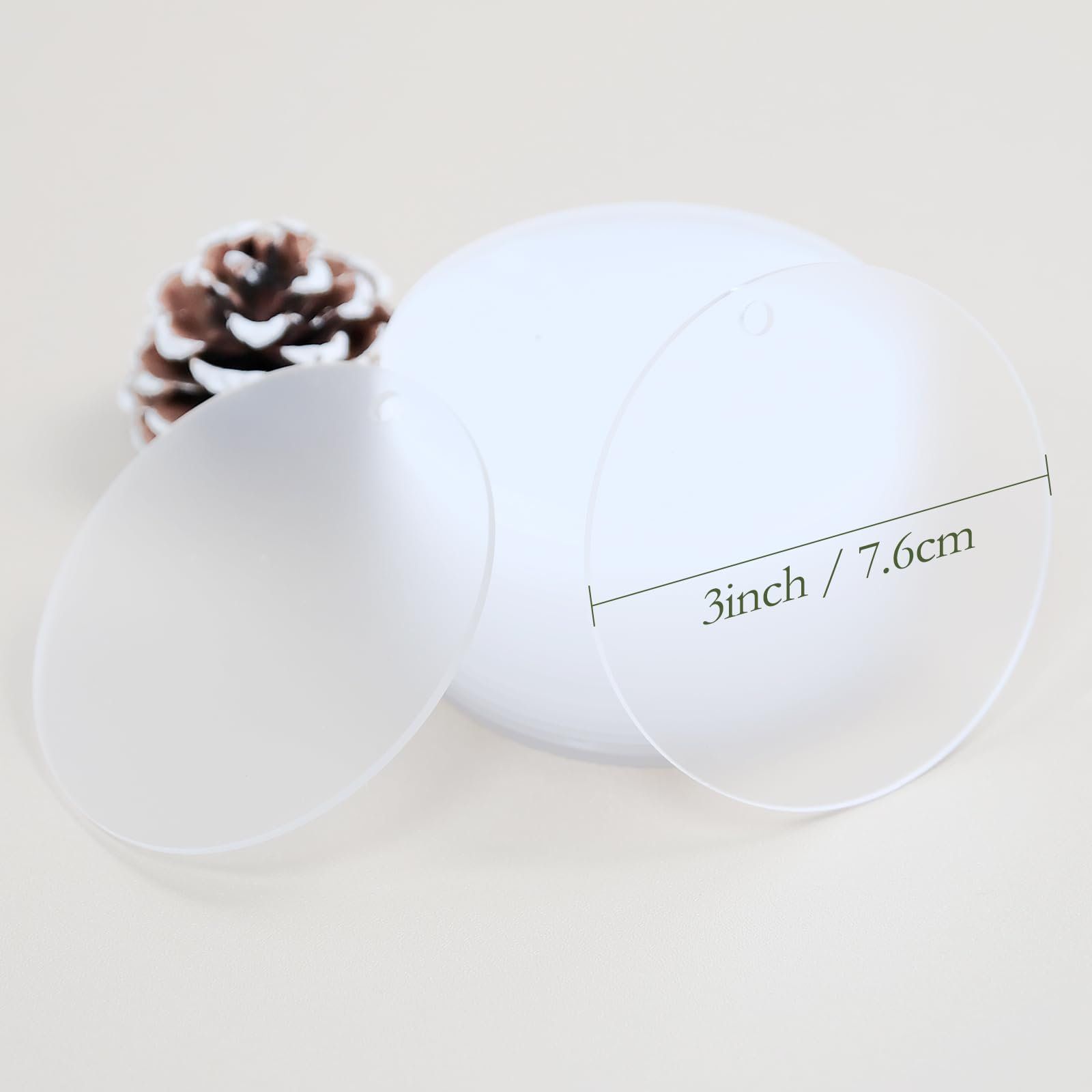 20 PCS Frosted Acrylic Ornament Blanks 3 Inch Acrylic Circles Blanks with Hole, Frosted Glass Ornament for Crafts, Perfect for DIY Christmas Ornaments