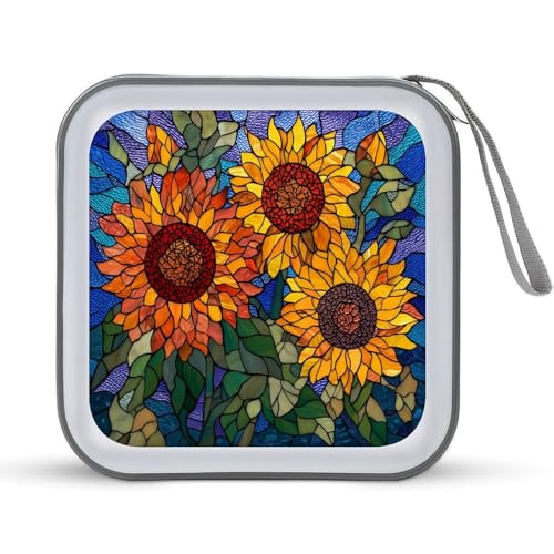 DuduYH Sunflowers Stained Glass CD Case DVD Storage Case Portable
