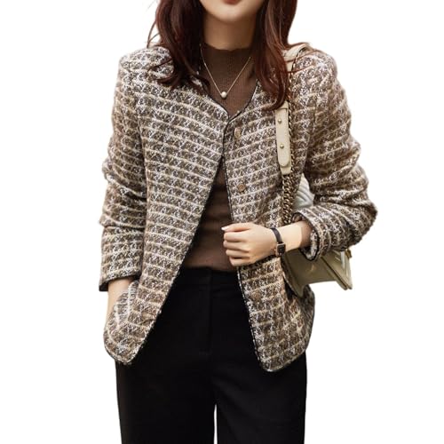 Veste courte en laine tweed chic et ajustée pour femme en automne hiver