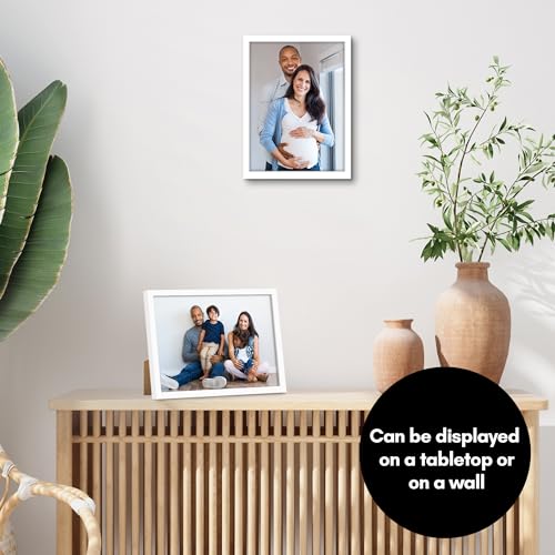 Image of Americanflat 8x11 Picture Frame with Shatter-Resistant Glass - Streamline Collection - Thin Border Photo Frame for Tabletop and Wall Display - Hanging Hardware and Easel Stand Included - White