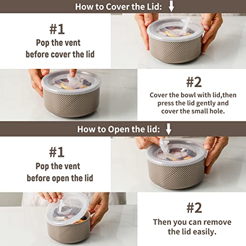 Adewnest Ceramic Bowl With Lid: 5 Inch Bowls With Lids For Work Lunch, Picnic - Food Storage Containers - Prep Bowls For Kitchen - Microwave Oven Safe Serving Bowls Set Of 4, 20 Oz (Grey) #TOP3