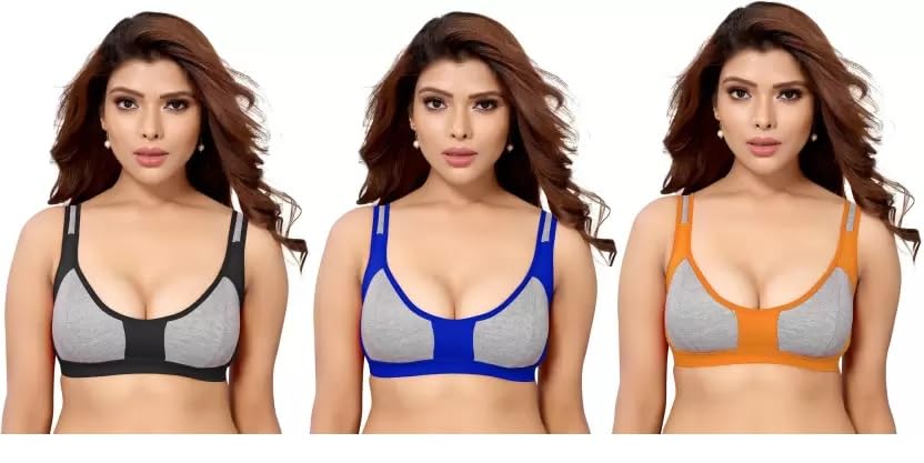 j-express Multicolor Sports Bra - Maximum Support Gym Workout Bra Combo (Pack of 3) - Yellow-Blue-Black-picture-19