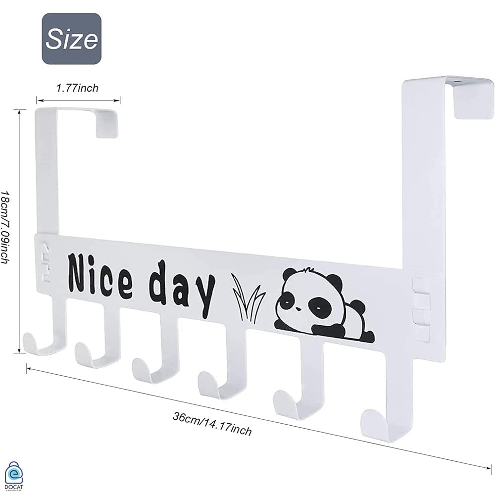 DOCAT Metal Door Hanger for Cloth Hanging Over The Door Hook with 6 Hooks Portable Hooks Home Office Décor Heavy Duty Door Rack for Hanging Coats Clothes Hats Robes Towels (White)