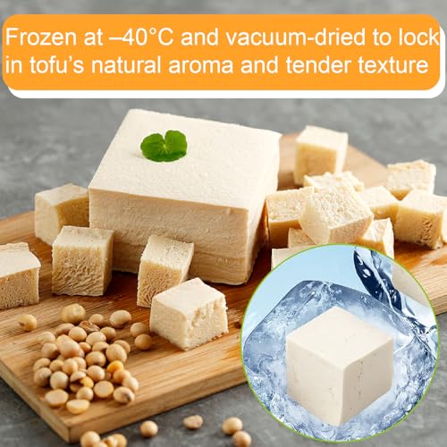 Image of 2.83oz (80g) Freeze Dried Tofu Cubes, 1cm Bite Size, Plant Based Dehydrated Tofu, Low Sugar, High Protein, Keto Friendly and Vegan, Instant Food for Ramen, Miso Soup, Salads, Camping and Meal Prep