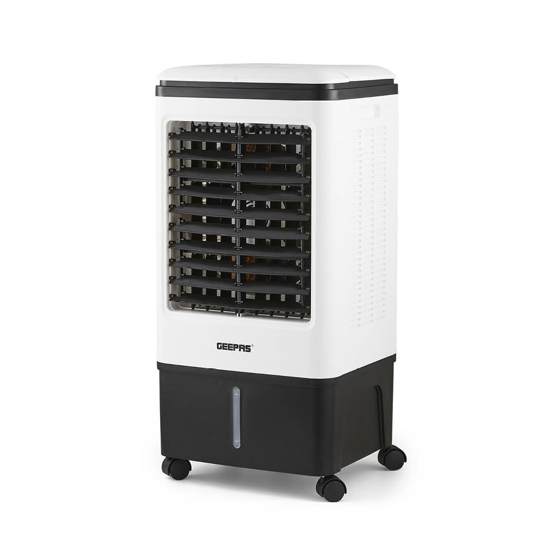 Geepas White Cooler Portable Air Cooler | 3-In-1 Cooling Fan Humidifier Conditioner For Home Office | 4 Ice Boxes, 3 Speeds With Oscillation | 20L Water Tank Remote Control & 7.5H Timer | 2 Year Warranty 80W White