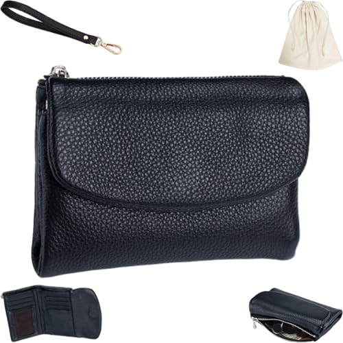 Joyfullygo Wallet, Unisex Pebble Leather Wallet, Relevantk Womens Genuine Soft Leather Small Purses Ladies Billfold (Black)