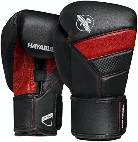 Hayabusa T3 Boxing Gloves for Men and Women Wrist and Knuckle Protection, Dual-X Hook and Loop Closure, Splinted Wrist Support, 5 Layer Foam Knuckle Padding - Black/Red, 16 oz