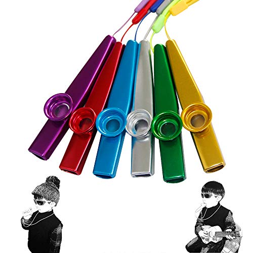 Metal Kazoo Musical Instruments Flutes, 6 Colors,Guitar,Ukulele, Violin, Piano Keyboard, Kazoos With Lanyards (06)