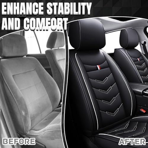 Image of Car Seat Covers Fit for GMC Terrain 2010-2026, Leather Seat Covers for Car, Waterproof Non-Slip Durable Car Seat Protector(2 Seats,Black White)