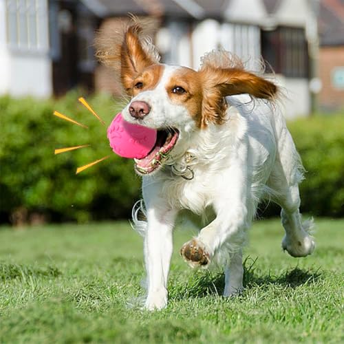 Image of Play Ball for Dogs and Pets |Durable Natural Rubber Squeaky Ball Dog Toy|Cute Puppy Paw, Fetch & Chew Safe Play Ball & Reduces Anxiety (Pink)