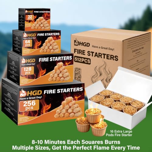 HGD Natural Fire Starters - Waterproof & Odorless Charcoal Starters for Fireplace, Campfire, BBQ, Grill, Fire Pit, Wood & Pellet Stove, Chimney, Pizza Oven & Smoker - Indoor & Outdoor Use - Image 2