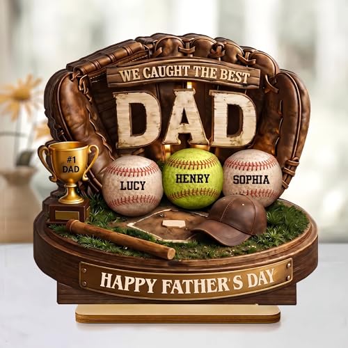 Personalized We Caught The Best Dad Baseball Wooden Plaque Baseball Dad 2-Layered Wooden Plaque Soft Ball Daddy Wood Plaques Custom Baseballs Softball Dad Grandpa Gifts Fathers Day 2