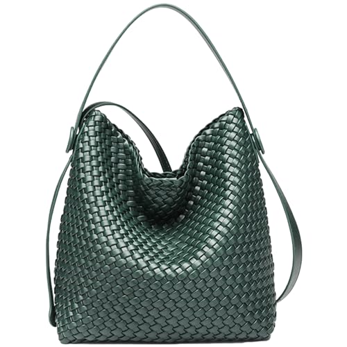 Image of Large Woven Tote Bag Vegan Leather Shoulder Bag for Women Fashion Travel Shopper Bag Top Handle Handbag and Purse
