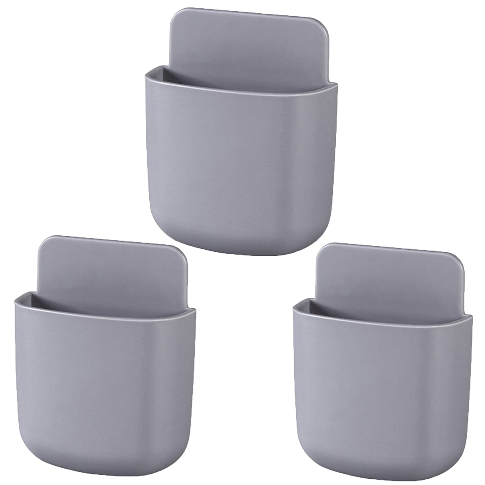 3 Pack Remote Control Holder Wall Mount Holders Hole-Free Phone Charging Organizer Pen Storage Containers For Home Office School Supply Storage (Grey)