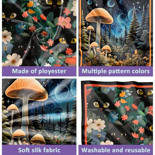 2PCS Scarf Silk Feeling Satin Head Hair Wrap Lightweight Large Square Fashion Cute Aesthetic 27.5 Inches for Women-Cat3