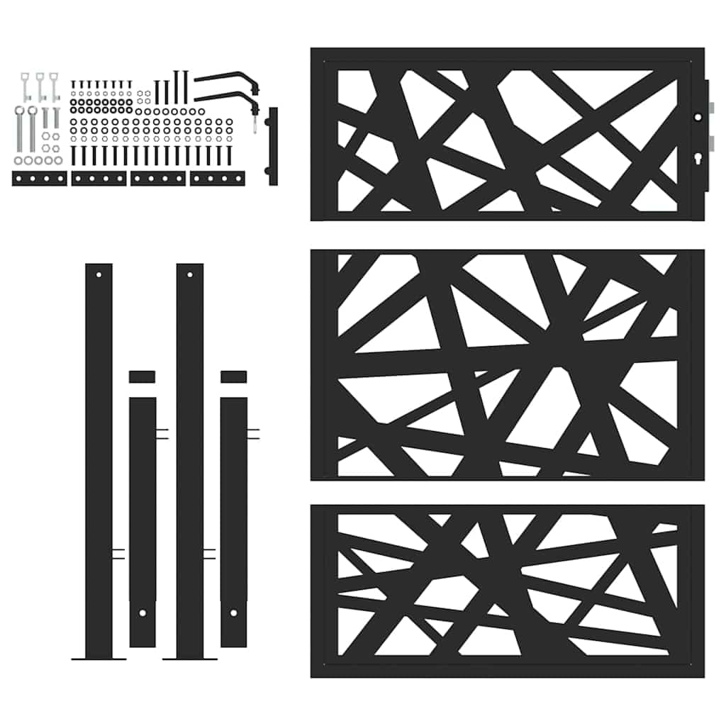 IKAYAA Cancello Giardino Cancello Esterno Cancello Giardino Esterno Porta da Giardino in Acciaio Cancello in Metallo con Maniglia e 3 Chiavi Design Leggero-Nero-105 x 130 cm