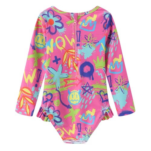 Image of Baby Girls One Piece Swimsuits Long Sleeve Rash Guard for Kids Girls UPF 50+ Sun Protection Swimshirts