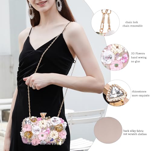 Image of BBTT.ful Women Clutches Flower Evening Handbag Chain Strap Shoulder Bag handbag Wedding bag purse