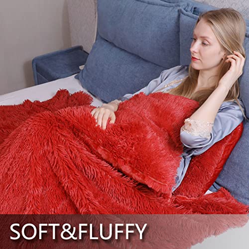 YUSOKI Red Faux Fur Throw Blanket,2 Layers,50" x 60",Soft Fluffy Fuzzy Cozy Blanket for Women Girls Teens Sofa Chair Couch Bed Farmhouse Decrations Photoshoot Props Christmas