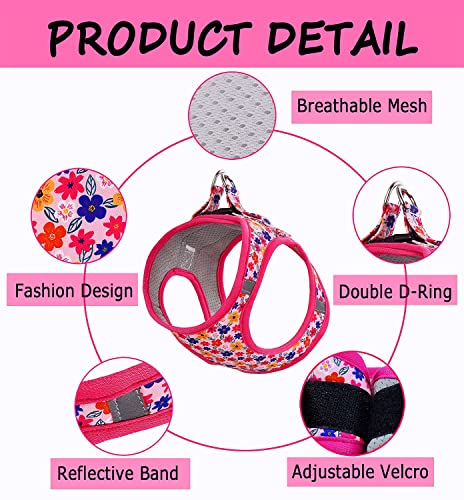 Moonpet Step in Air Dog Harness Leash Set- All Weather Reflective No-Pull Floral Pattern Padded Mesh Vest Harness for Cats Puppy Extra-Small Small Medium Large Dogs - Image 2