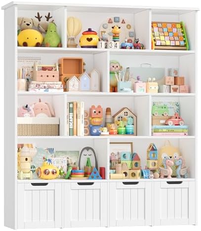 FOREHILL Kinderregal 5 Ebenen, Kinderzimmer Möbel, Bücherregal Kinder | Spielzeugregal mit Boxen auf Rollen, Regal für Kinderzimmer, Kindergarten, Spielzimmer, Leseecke, 146x33x125