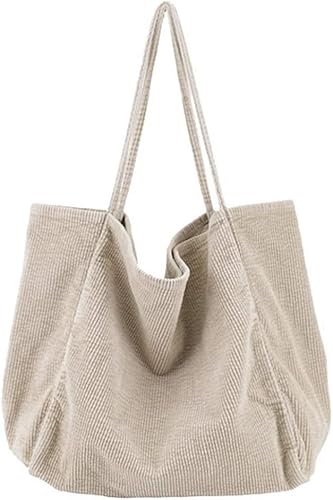 HENGYUE Funtlen Umhängetaschen Damen Große Tote Umhängetaschen Cordtaschen Tragetaschen Einkaufstaschen Für Arbeit, Büro, Reisen, Einkaufen, Schule und Alltag (Beige) Cover