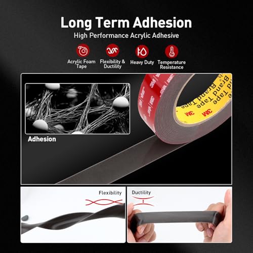 Image of Double Sided Tape Heavy Duty Mounting Tape 2 inch x 18Ft Made of 3M 4611F Gray Strong Adhesive for Reliable Bonding Waterproof Foam Tape for Home Office Car Decorative Materials and Trims