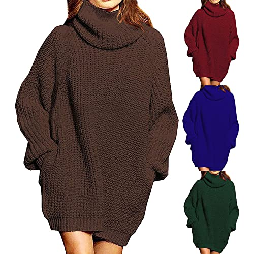 Saias femininas, mangas compridas punhos canelados, minivestido suéter bolsos laterais cor sólida go
