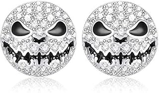 MILACOLATO 925 Sterling Silver Halloween Earrings For Women CZ Skull Stud Earrings Punk Charm Black Goth Ear Studs Earrings For Halloween Christmas Jewellery Gift