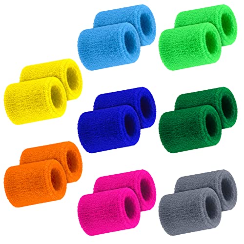Hungdao 16 Pack Sweatbands Bulk Sports Wristbands Neon 80s Sweat Band Athletic Wrist Bands Baseball Basketball Football Tennis Party Favors for Outdoor Activity (Cute Colors)