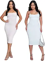 Vestidos midi femininos Verde Tamanho P Kit 2 Vestido Midi Com Alça E Tomara Que Caia Tecido Grosso Confortável