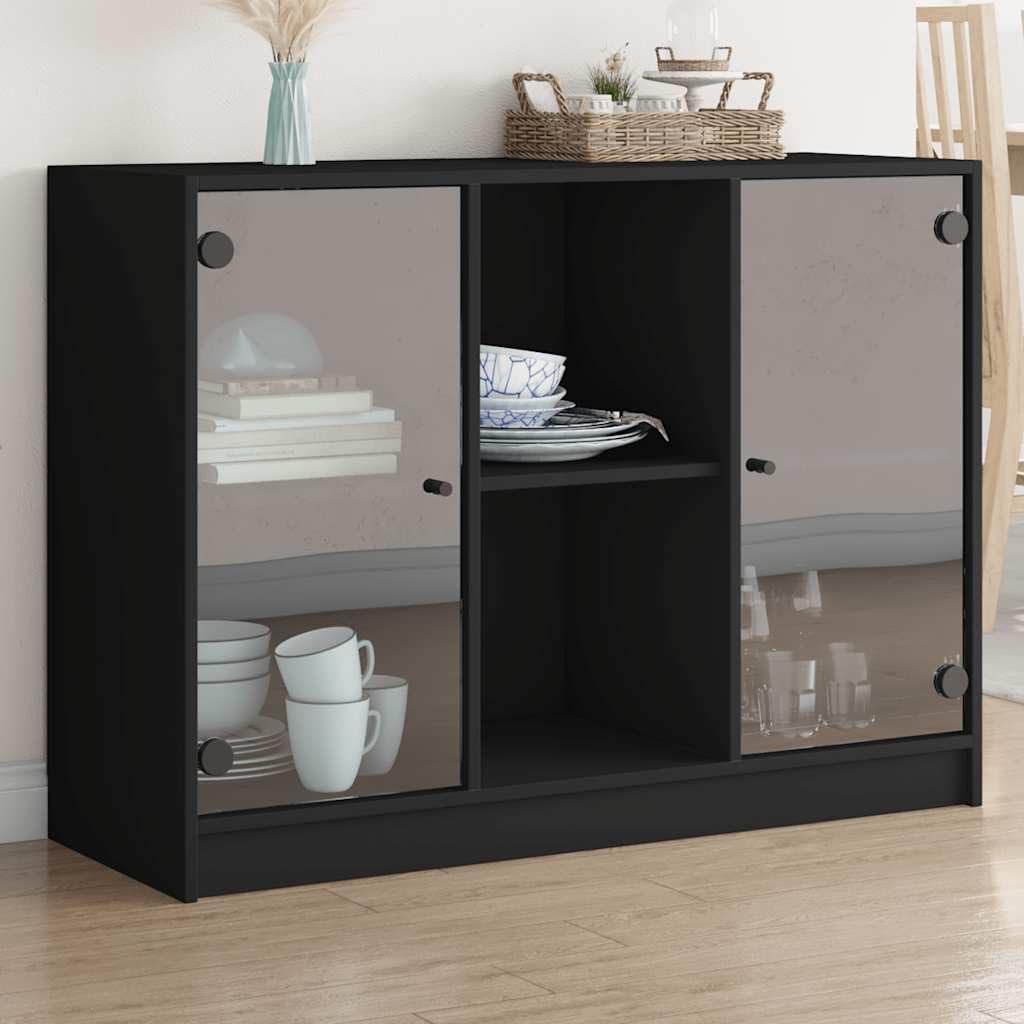Fengshui Kredens czarny 102 x 37 x 75,5 cm materiał drewnopochodny | Miejsce do przechowywania książek, czasopism, dokumentów, stabilna płyta górna, czarne uchwyty, z uchwytem ściennym