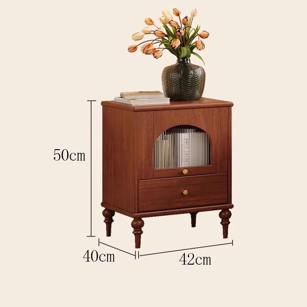 Szafki nocne Drewniana szafka nocna w stylu vintage, drzwi szklane, stolik nocny z szufladą(Czarny)