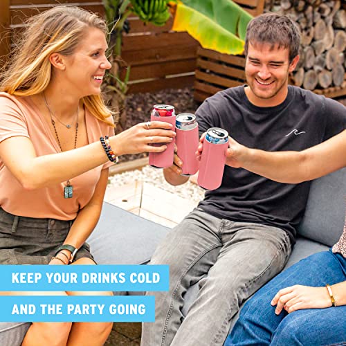 Image of Slim Can Cooler Sleeves (30-Pack) Soft Insulated Slim Can Koolie for White Claw Seltzer & Slim Beer - HTV Blanks for Vinyl Projects - Skinny Can Koolies Bulk - Tall Can Coolies for Slim Cans (Salmon)