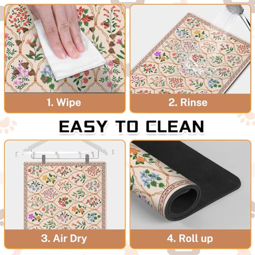 Absorbent Pet Dog Bowl Mat for Food and Water, Pet Cat Food Feeding Mat with Non Slip Rubber Backing, Dog Food Mats for Floors Waterproof, 12\"x20\"