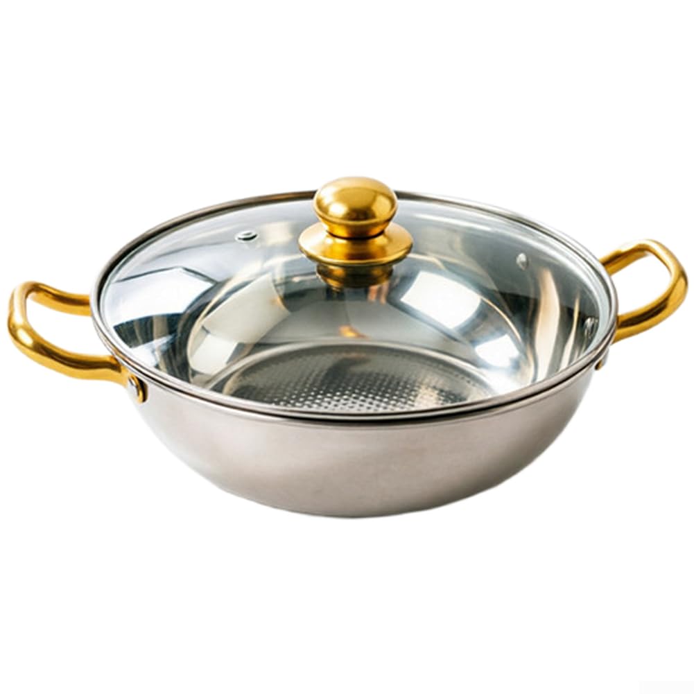 Set di pentole non wok in acciaio inox 201 con coperchio in vetro, per fornelli elettrici a induzione, finitura dorata, doppi manici (40 x 9,5 cm)