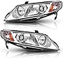 DWVO Compatible with 2006 2007 2008 2009 2010 2011 Civic Sedan 4-Door Headlight Assembly Headlamp Replacement Chrome Housing Amber Reflector