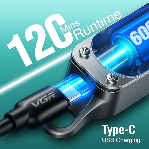 Image of VGR V-071 Professional Beard Trimmer for Men, 2X Fast Charging, USB Type C, 120 Min Runtime, Hair Trimmer, Cordless, 3 Length Settings, 2 Year Warranty (Silver)