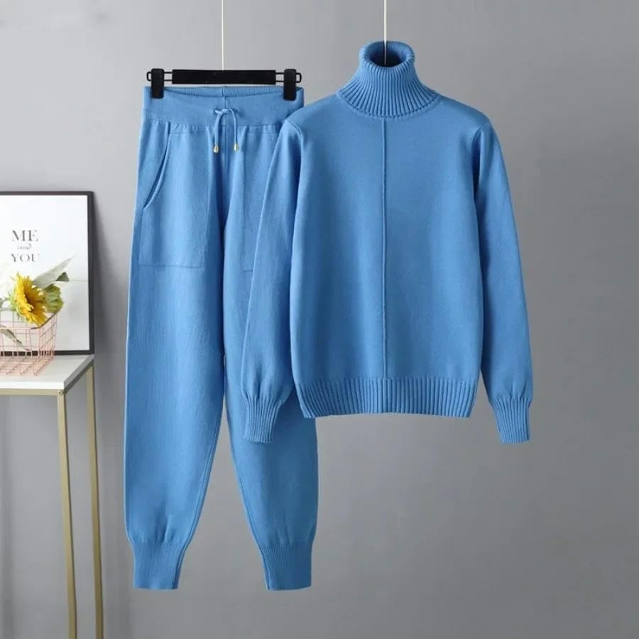 Tuta da donna casual calda 2PCS lavorata a maglia set autunno inverno cashmere dolcevita maglione e pantaloni harem set