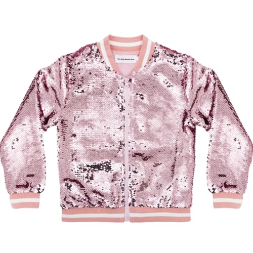 Girl's Sequin Jacket with Unicorn Studded Logo Patch - Sparkle Pink2