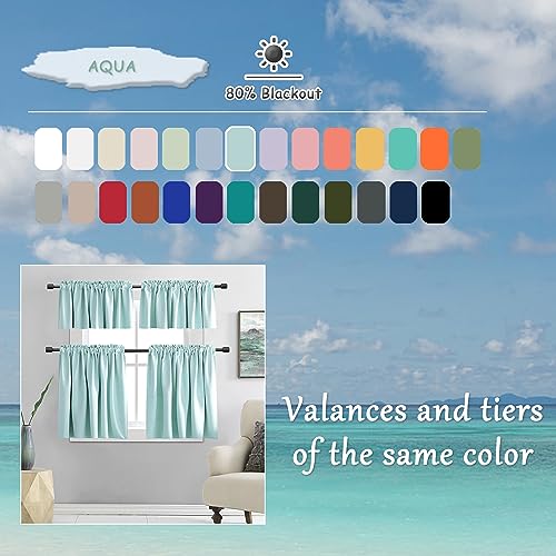 Image of DONREN 54 Inch Length Aqua Blackout Curtains for Bedroom - Small Window Treatment Rod Pocket Curtain Drapes (Set of 2 Panels)