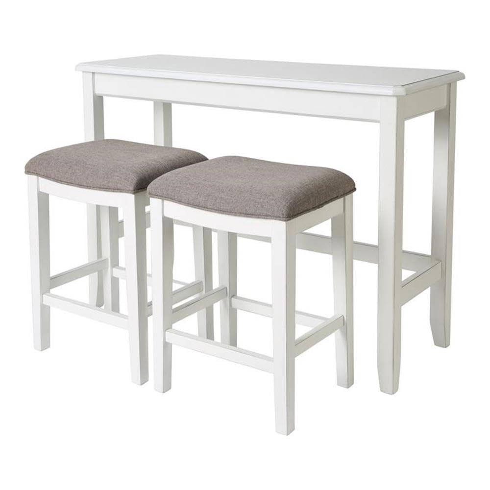 New Ridge Home Goods Traditional Wood Sofa Table with Two Stools in White
