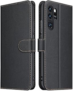 ELESNOW Case Compatible with Huawei P30 Pro, High-grade Leather Flip Wallet Phone Case Cover for Huawei P30 Pro (Black)